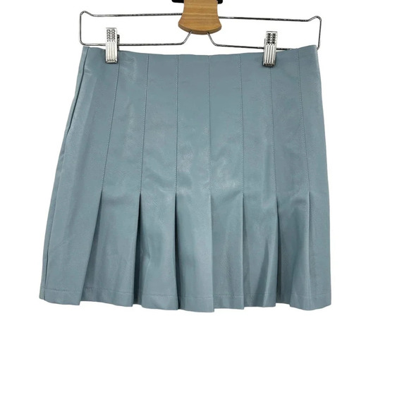Aureum Sky Blue Vegan Leather Pleated Skirt‎ Size Small - Picture 2 of 11
